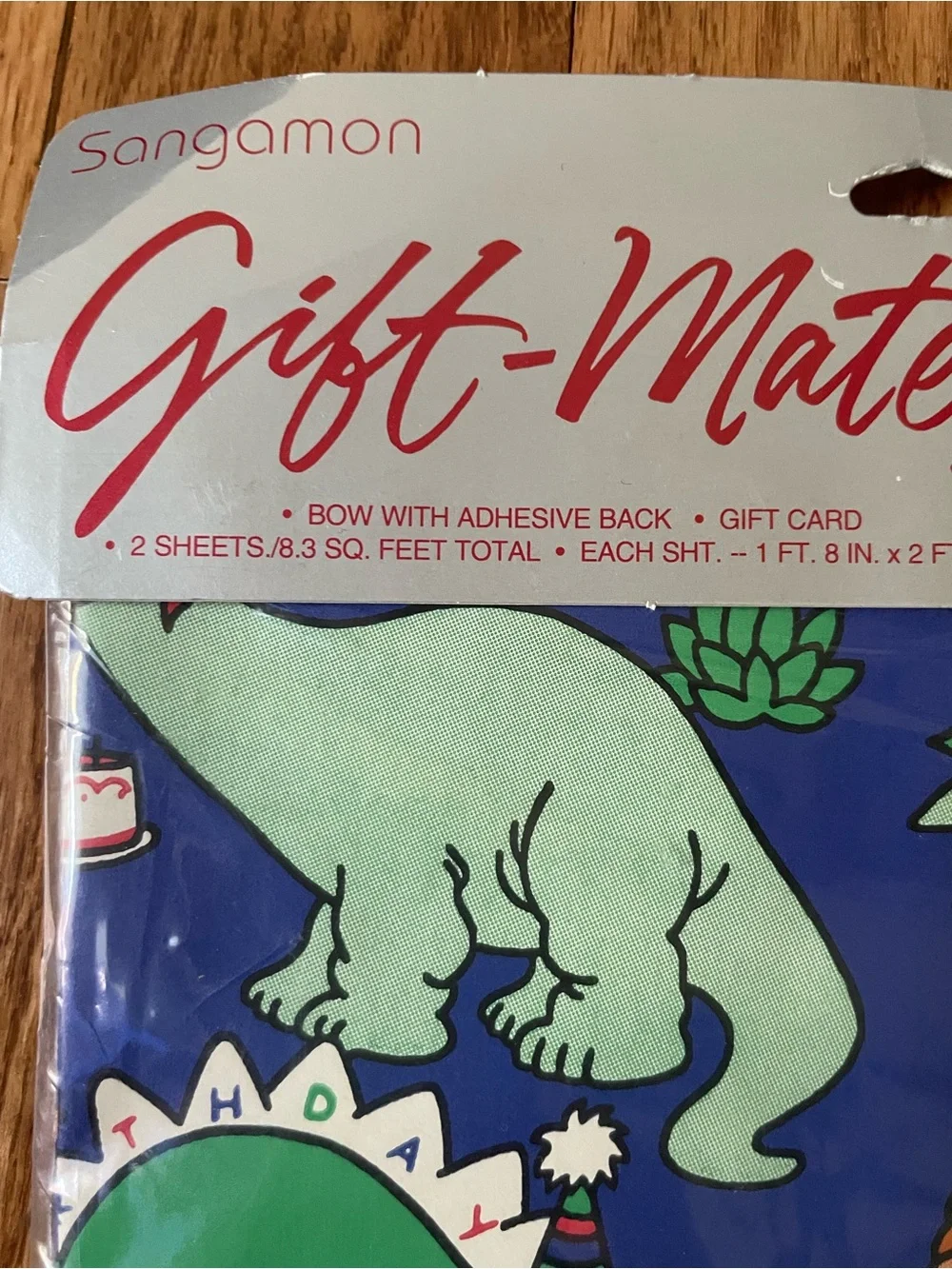 Vintage Gift Mates Dinosaur Party Wrap in Blue and Green New